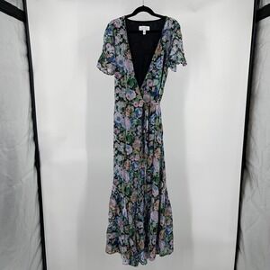 & Other Stories Floral Wrap Maxi Dress 2 XS Chiffon Fairy V Neck Flutter Sleeve